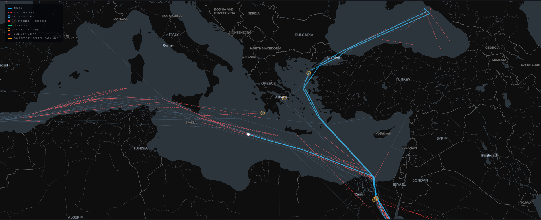 AIS replay of the Smyrtos's track before the boarding